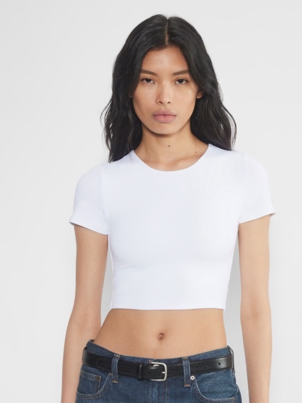 Babaton Contour White Crop Tee - Sleek Short Sleeve Top